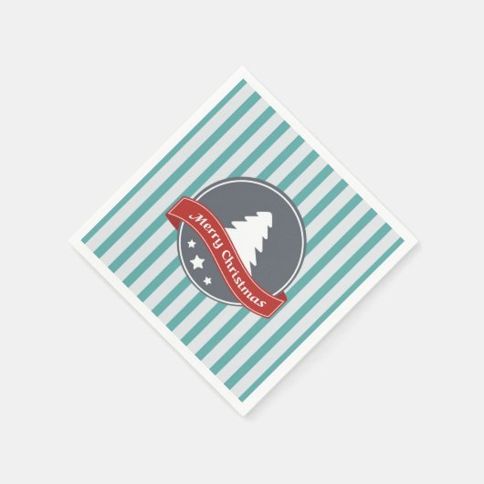 ティール(緑がかった色)の縦ストライプ向きクリスマスのメッセージ スタンダードカクテルナプキン (角)