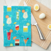 ティール（緑がかった色）の背景のカクテルパターン キッチンタオル (四つ折り)