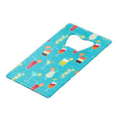 ティール（緑がかった色）の背景のカクテルパターン クレジットカード栓抜き (裏面アングル)