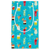 ティール（緑がかった色）の背景のカクテルパターン スモールペーパーバッグ (正面)