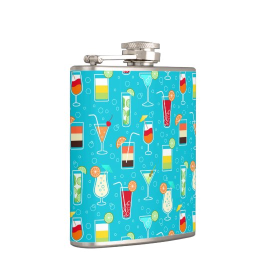 ティール(緑がかった色)の背景のカクテルパターン フラスク (右)