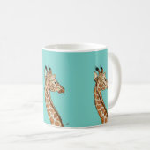 ティール（緑がかった色）の背景のキリン コーヒーマグカップ (正面右)