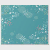 ティール（緑がかった色）の背景（白い雪片のラッピング） ラッピングペーパー (フラット)