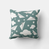 ティール(緑がかった色)の背景、装飾用クッションの紙飛行機 クッション (裏面)