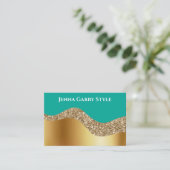 ティール（緑がかった色）の背景(金ゴールドとグリッター) 名刺 (スタンド正面)