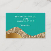 ティール（緑がかった色）の背景(金ゴールドとグリッター) 名刺 (裏面)