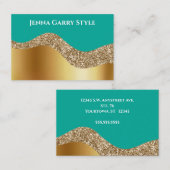 ティール（緑がかった色）の背景(金ゴールドとグリッター) 名刺 (正面/裏面)