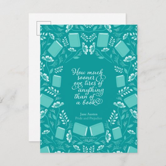 ティール（緑がかった色）の花のプライド及び偏見の読書が好きな引用文 ポストカード (正面/裏面)