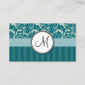 ティール(緑がかった色)の花の小束のクリームはモノグラムと及び縞で飾ります 名刺 (裏面)