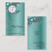 ティール(緑がかった色)の花の結婚式のエレガントな名刺のモノグラム 名刺 (正面/裏面)