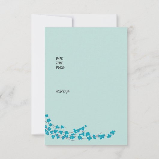 ティール（緑がかった色）の花咲きバースデーパーティーへの招待 招待状 (裏面)