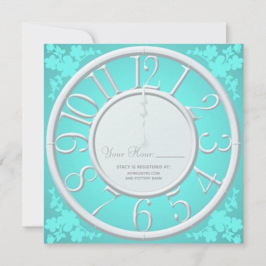 ティール（緑がかった色）の花柄の休みなくブライダルシャワーの招待 招待状 (裏面)