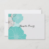 ティール(緑がかった色)の花柄の文房具 ノートカード (正面)