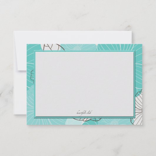 ティール(緑がかった色)の花柄の文房具 ノートカード (裏面)