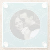 ティール（緑がかった色）の花柄 ガラスコースター (裏面)