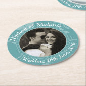 ティール（緑がかった色）の花柄 ラウンドペーパーコースター (アングル)