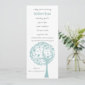 ティール（緑がかった色）の花盛りの木のベビーシャワーの招待状 招待状 (スタンド正面)