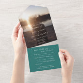 ティール（緑がかった色）の花結婚写真の全てを1つの招待状 オールインワン招待状 (貼ってはがせる)