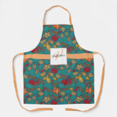 ティール（緑がかった色）の葉（ファミリ名付き） エプロン (正面)