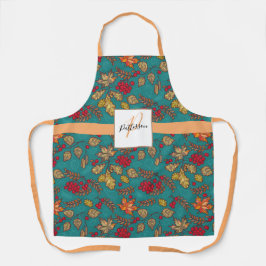 ティール（緑がかった色）の葉（ファミリ名付き） エプロン