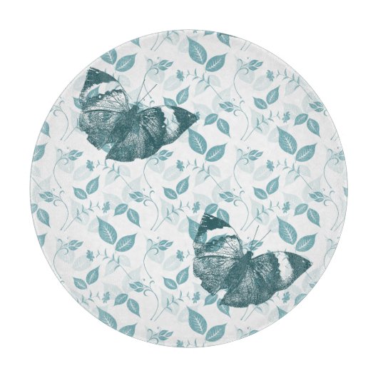 ティール（緑がかった色）の蝶 カッティングボード (正面)