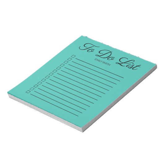 ティール(緑がかった色)の行き詰まったチェックボックスでモノグラムのメモ帳を実行 ノートパッド (回転)
