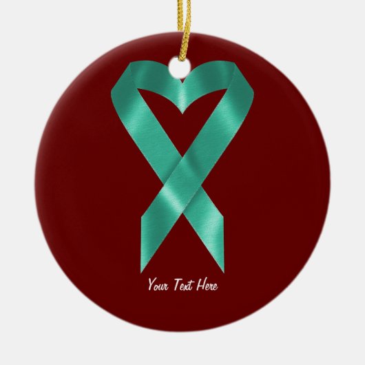 ティール(緑がかった色)の認識度のリボン(カスタマイズ可能な) セラミックオーナメント (正面)