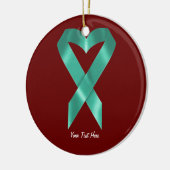 ティール(緑がかった色)の認識度のリボン(カスタマイズ可能な) セラミックオーナメント (左)