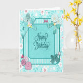 ティール（緑がかった色）の誕生日カード カード (黄色い花)