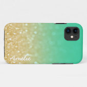 ティール(緑がかった色)の金ゴールドのグラデーションなグリッターパーソナライズな一流のIphone Case-Mate iPhoneケース (裏面(横))