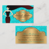 ティール（緑がかった色）の金ゴールドのダマスク織の美容師のサロンの名刺 名刺 (正面/裏面)