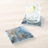 ティール（緑がかった色）の金ゴールドの大理石の金属ガラスコースター ガラスコースター (アングル)