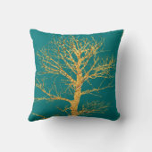 ティール（緑がかった色）の金ゴールドの木 クッション (裏面)