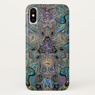 ティール(緑がかった色)の金ゴールドの紫色の曼荼羅のモノグラムのiPho iPhone X ケース