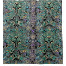 ティール（緑がかった色）の金ゴールドの紫色の黒い曼荼羅