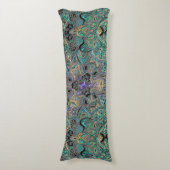 ティール(緑がかった色)の金ゴールドの紫色の黒い曼荼羅 ボディピロー (正面縦)