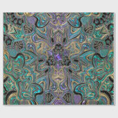 ティール（緑がかった色）の金ゴールドの紫色の黒い曼荼羅 ラッピングペーパー (フラット)