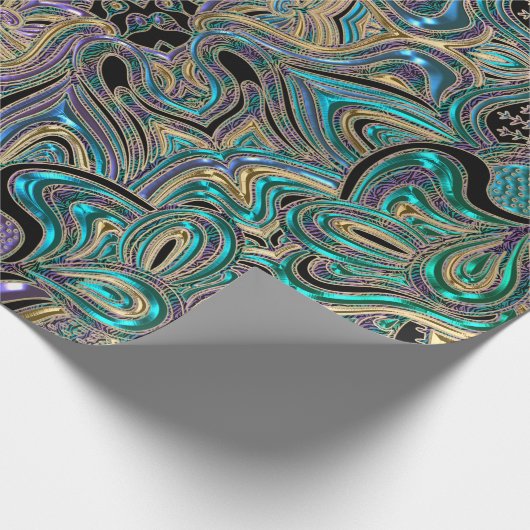 ティール（緑がかった色）の金ゴールドの紫色の黒い曼荼羅 ラッピングペーパー (角)