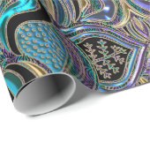 ティール（緑がかった色）の金ゴールドの紫色の黒い曼荼羅 ラッピングペーパー (ロールコーナー)