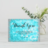 ティール（緑がかった色）の銀製のフェイクなグリッターは菓子16をつけます サンキューカード (スタンド正面)
