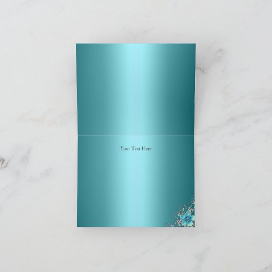 ティール（緑がかった色）の銀製の花の渦巻の菓子16のサンキューカード サンキューカード (内部)