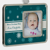 ティール（緑がかった色）の雪のお母さんのクリスマスのオーナメント シルバープレートフレームオーナメント (右)