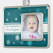 ティール（緑がかった色）の雪のお母さんのクリスマスのオーナメント シルバープレートフレームオーナメント (左)
