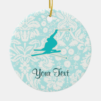 ティール（緑がかった色）の雪のスキー セラミックオーナメント