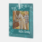 ティール(緑がかった色)の雪のパーソナライズされた結晶の飾り ガラスオーナメント (正面左)