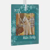 ティール(緑がかった色)の雪のパーソナライズされた結晶の飾り ガラスオーナメント (正面右)