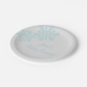 ティール（緑がかった色）の雪片のベビーシャワーの紙皿 ペーパープレート (アングル)