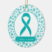 ティール（緑がかった色）の雪片の卵巣癌のオーナメント セラミックオーナメント (左)
