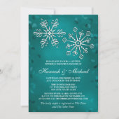 ティール(緑がかった色)の雪片はウェディングシャワーをつなぎます 招待状 (正面)