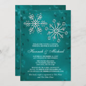 ティール(緑がかった色)の雪片はウェディングシャワーをつなぎます 招待状 (正面/裏面)